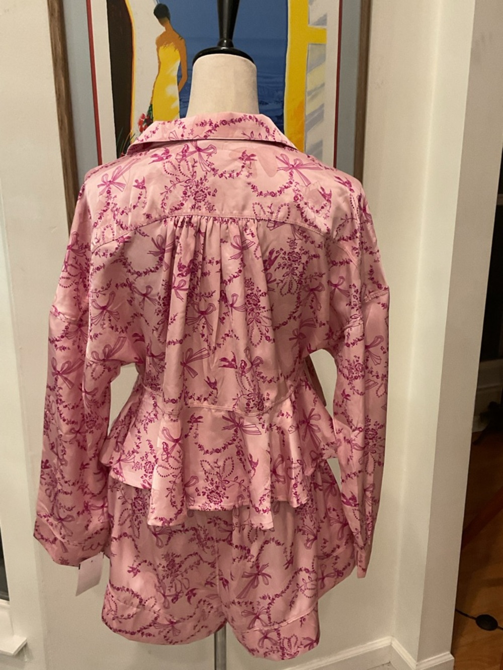 Free People Pink Floral Bow Print Satin Pajama Set - Picture 8 of 11